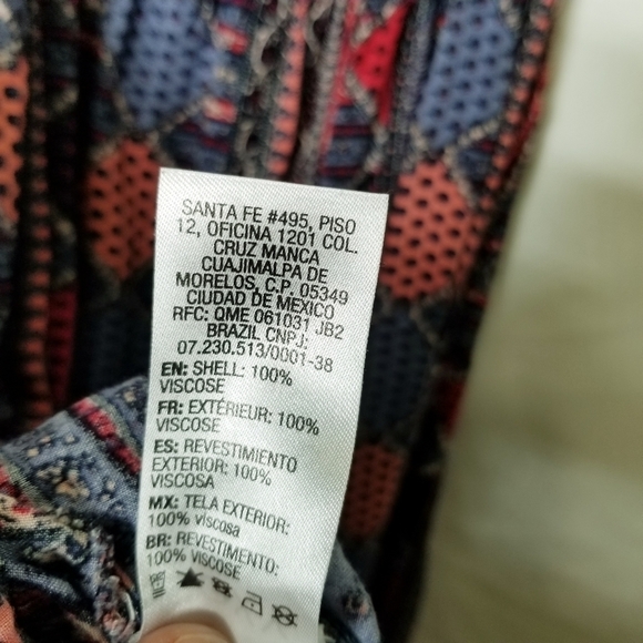 Roxy Dress V-neck Pink Purple Blue Patchwork Print Design Smocked cut out back S - Picture 14 of 14